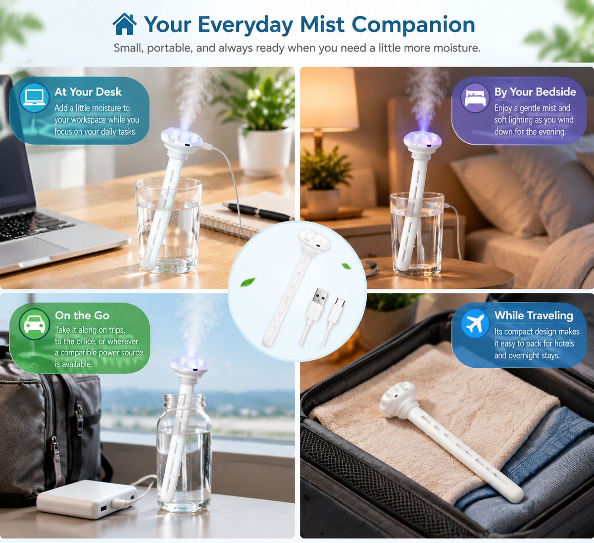 💧 Portable USB Cool Mist Humidifier