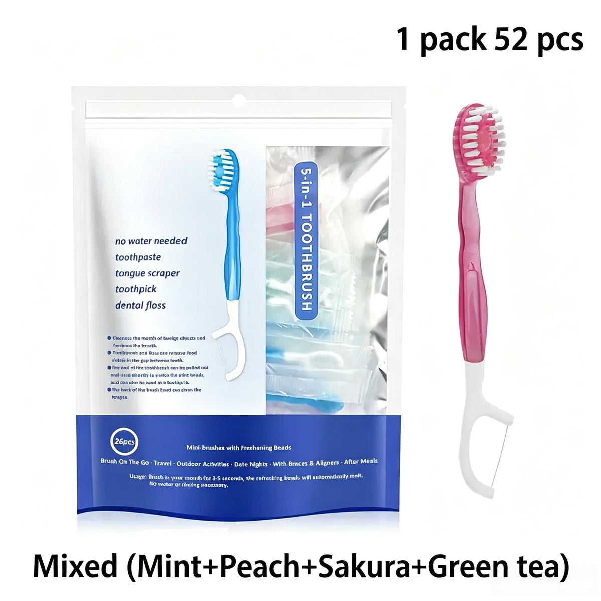 5 in 1 Toothbrush & Floss & Tongue Scraper & Toothpick Set,Oral Care Tool for Travel, Business Trip, Teeth Cleaning Kit