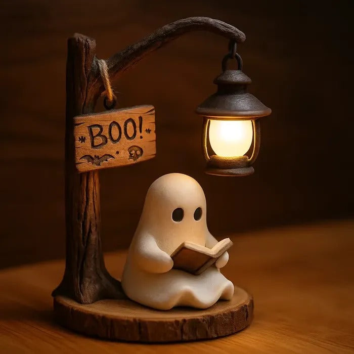 Cute Ghost Reading Lantern | Cozy LED Halloween Decoration Gift