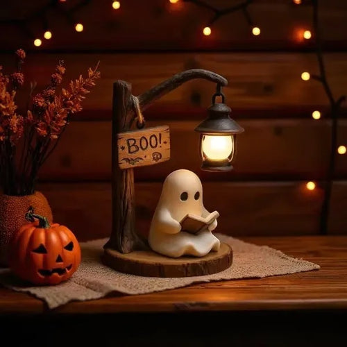 Cute Ghost Reading Lantern | Cozy LED Halloween Decoration Gift