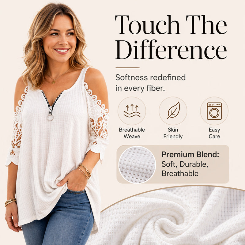 50% OFF | Elegant Off‑Shoulder Lace Top With Zipper Closure