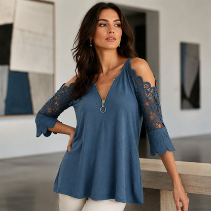 50% OFF | Elegant Off‑Shoulder Lace Top With Zipper Closure