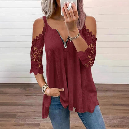 50% OFF | Elegant Off‑Shoulder Lace Top With Zipper Closure