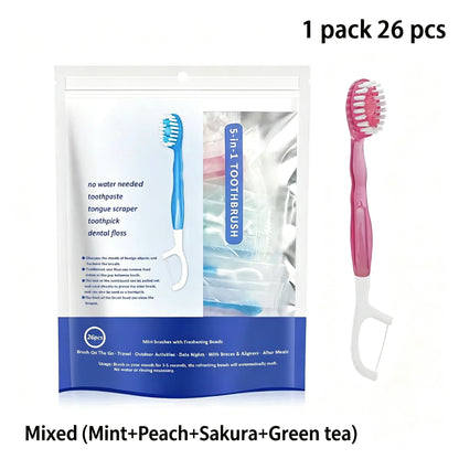 5 in 1 Toothbrush & Floss & Tongue Scraper & Toothpick Set,Oral Care Tool for Travel, Business Trip, Teeth Cleaning Kit