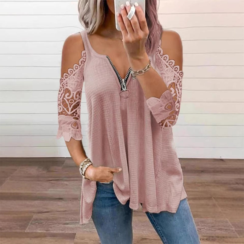 50% OFF | Elegant Off‑Shoulder Lace Top With Zipper Closure
