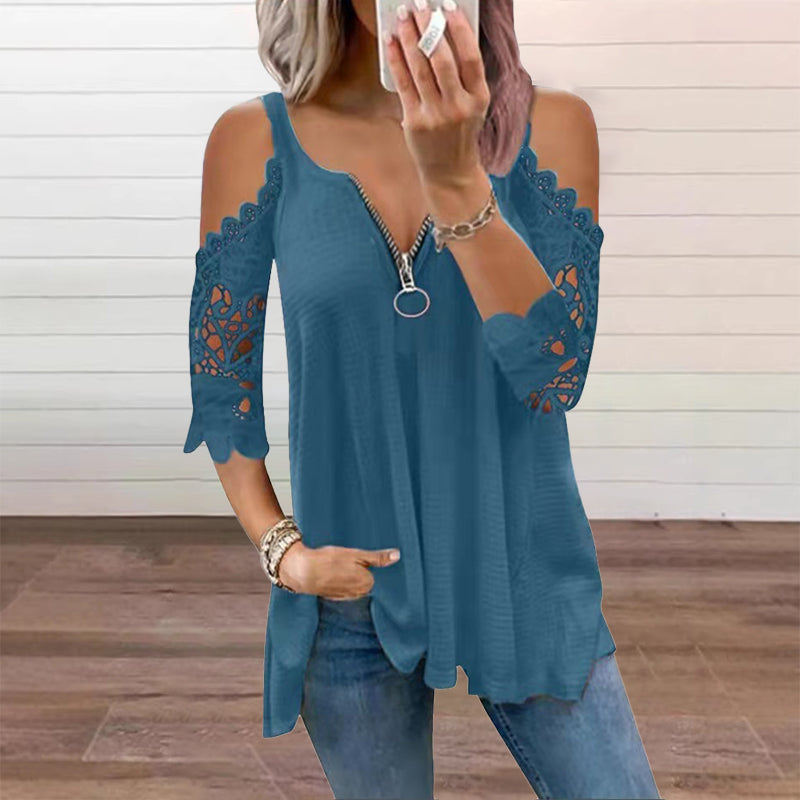 50% OFF | Elegant Off‑Shoulder Lace Top With Zipper Closure