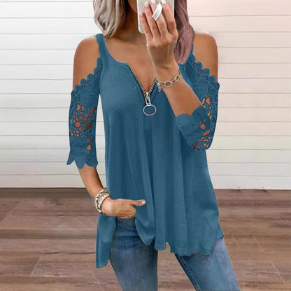 50% OFF | Elegant Off‑Shoulder Lace Top With Zipper Closure