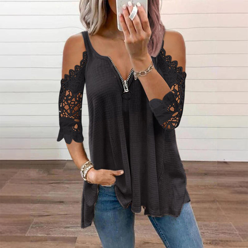 50% OFF | Elegant Off‑Shoulder Lace Top With Zipper Closure