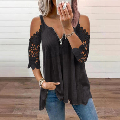 50% OFF | Elegant Off‑Shoulder Lace Top With Zipper Closure