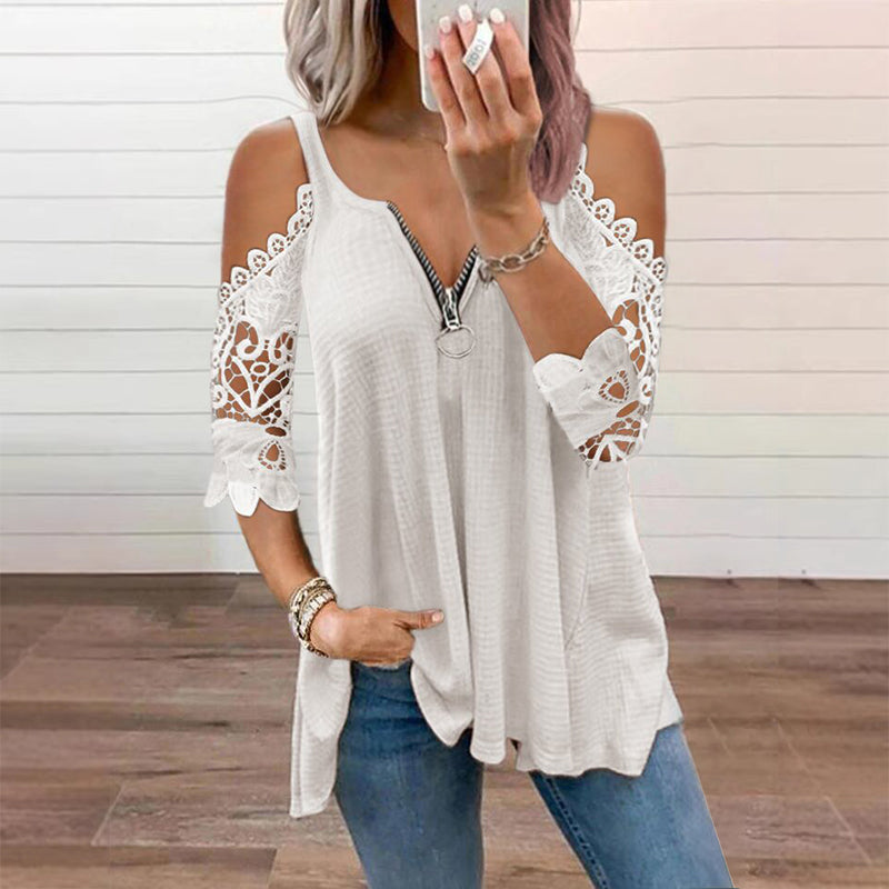 50% OFF | Elegant Off‑Shoulder Lace Top With Zipper Closure