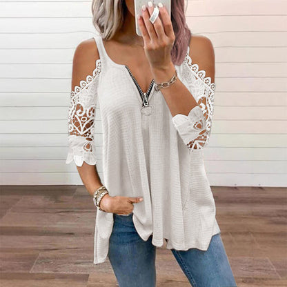 50% OFF | Elegant Off‑Shoulder Lace Top With Zipper Closure