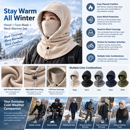2-Piece Winter Flannel Hat & Face Mask Set