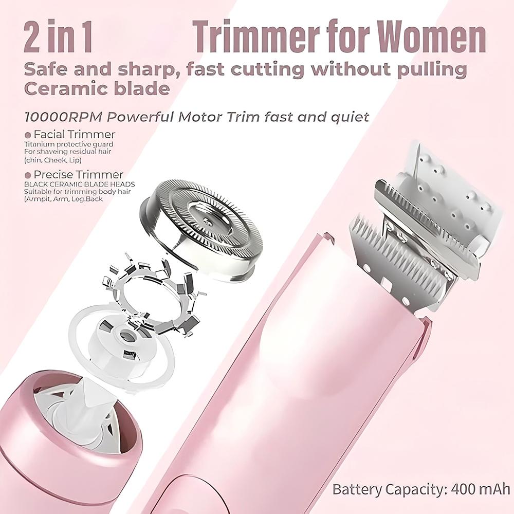 2-in-1 Rechargeable Electric Bikini Trimmer | Dual Head Wet Dry Waterproof Shaver for Face & Body