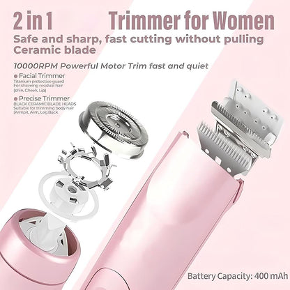 2-in-1 Rechargeable Electric Bikini Trimmer | Dual Head Wet Dry Waterproof Shaver for Face & Body
