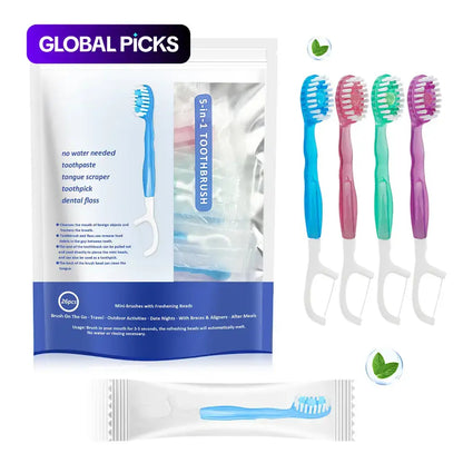 5 in 1 Toothbrush & Floss & Tongue Scraper & Toothpick Set,Oral Care Tool for Travel, Business Trip, Teeth Cleaning Kit