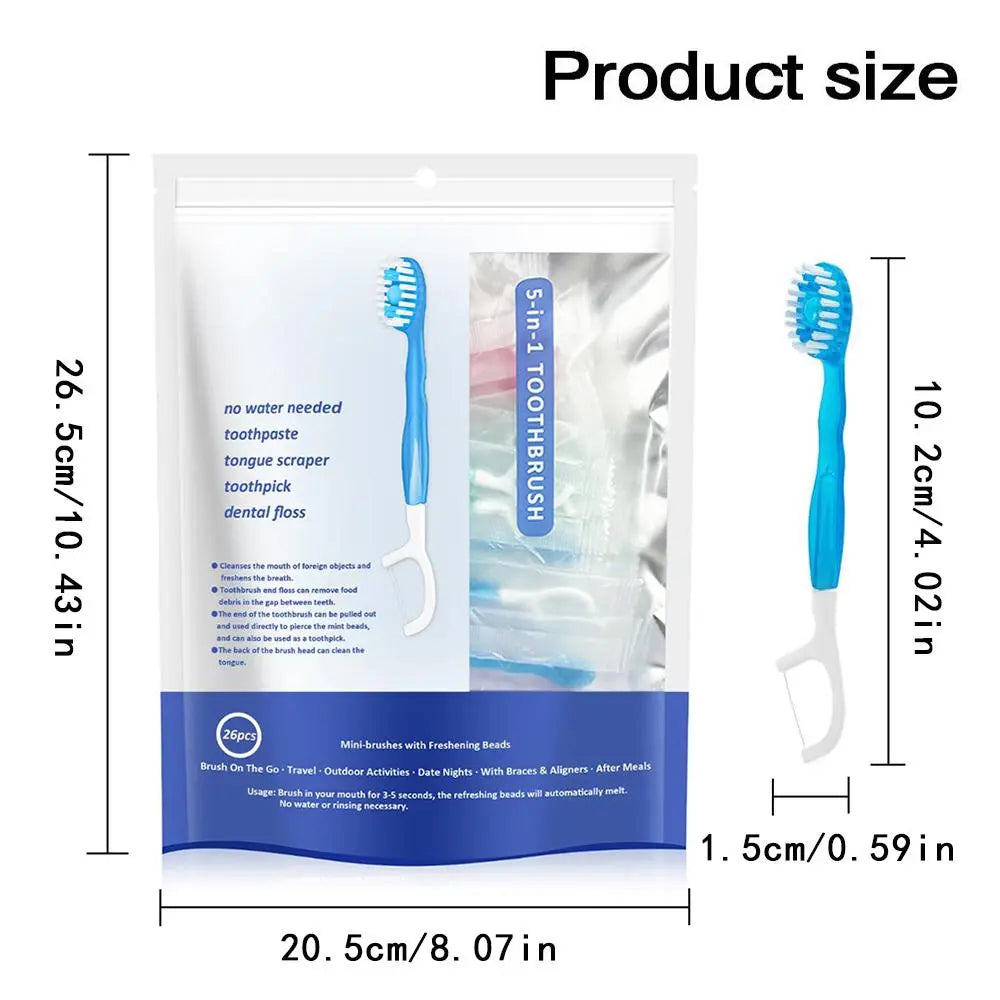 5 in 1 Toothbrush & Floss & Tongue Scraper & Toothpick Set,Oral Care Tool for Travel, Business Trip, Teeth Cleaning Kit