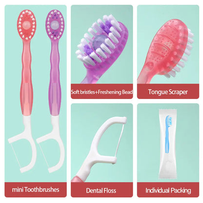 5 in 1 Toothbrush & Floss & Tongue Scraper & Toothpick Set,Oral Care Tool for Travel, Business Trip, Teeth Cleaning Kit