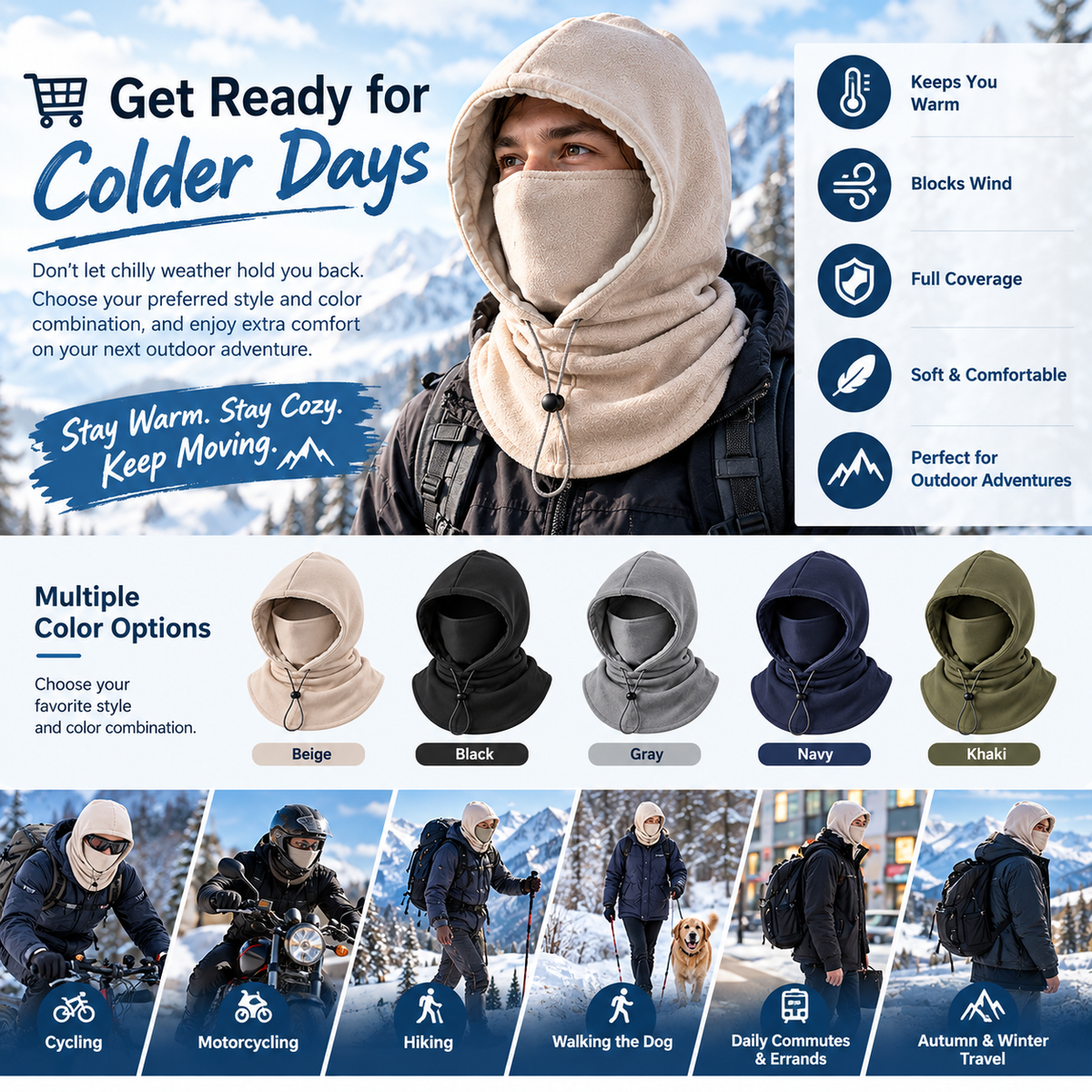 2-Piece Winter Flannel Hat & Face Mask Set