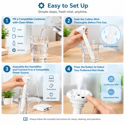💧 Portable USB Cool Mist Humidifier