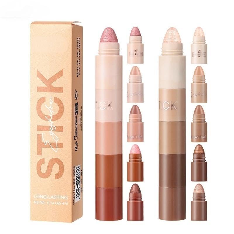 5 in 1 Pearl Shimmer Eyeshadow Stick Set | Waterproof Smudge-Proof Multi-Use Highlight Makeup Pens, Easy Blend Natural Eye Makeup for Beginners, Portable Travel Lazy Cosmetic Sticks