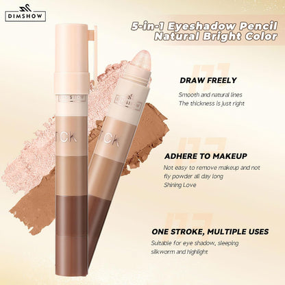 5 in 1 Pearl Shimmer Eyeshadow Stick Set | Waterproof Smudge-Proof Multi-Use Highlight Makeup Pens, Easy Blend Natural Eye Makeup for Beginners, Portable Travel Lazy Cosmetic Sticks