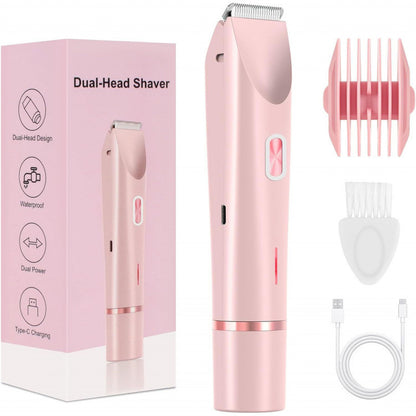 2-in-1 Rechargeable Electric Bikini Trimmer | Dual Head Wet Dry Waterproof Shaver for Face & Body