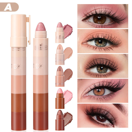 5 in 1 Pearl Shimmer Eyeshadow Stick Set | Waterproof Smudge-Proof Multi-Use Highlight Makeup Pens, Easy Blend Natural Eye Makeup for Beginners, Portable Travel Lazy Cosmetic Sticks